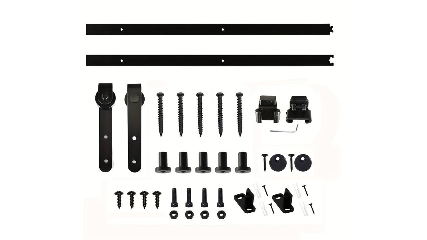 NNETM Black Metal Rail Sliding Barn Door Hardware Kit