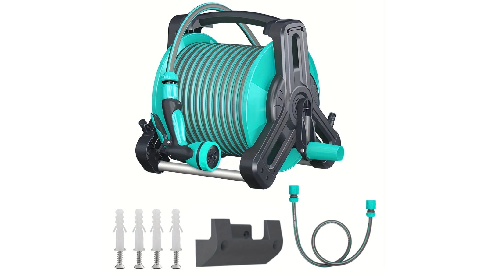 NNETM Garden Hose Reel Set with Spray Gun