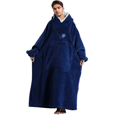 NNETM Winter Fleece Hooded Robe Navy Blue Blanket