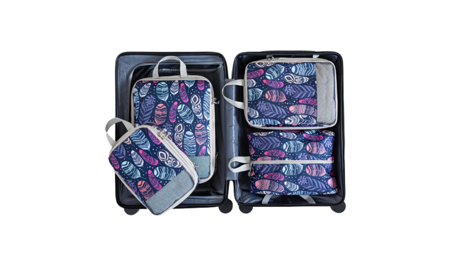 NNETM Feather Print Travel Compression Bag Set Organizer
