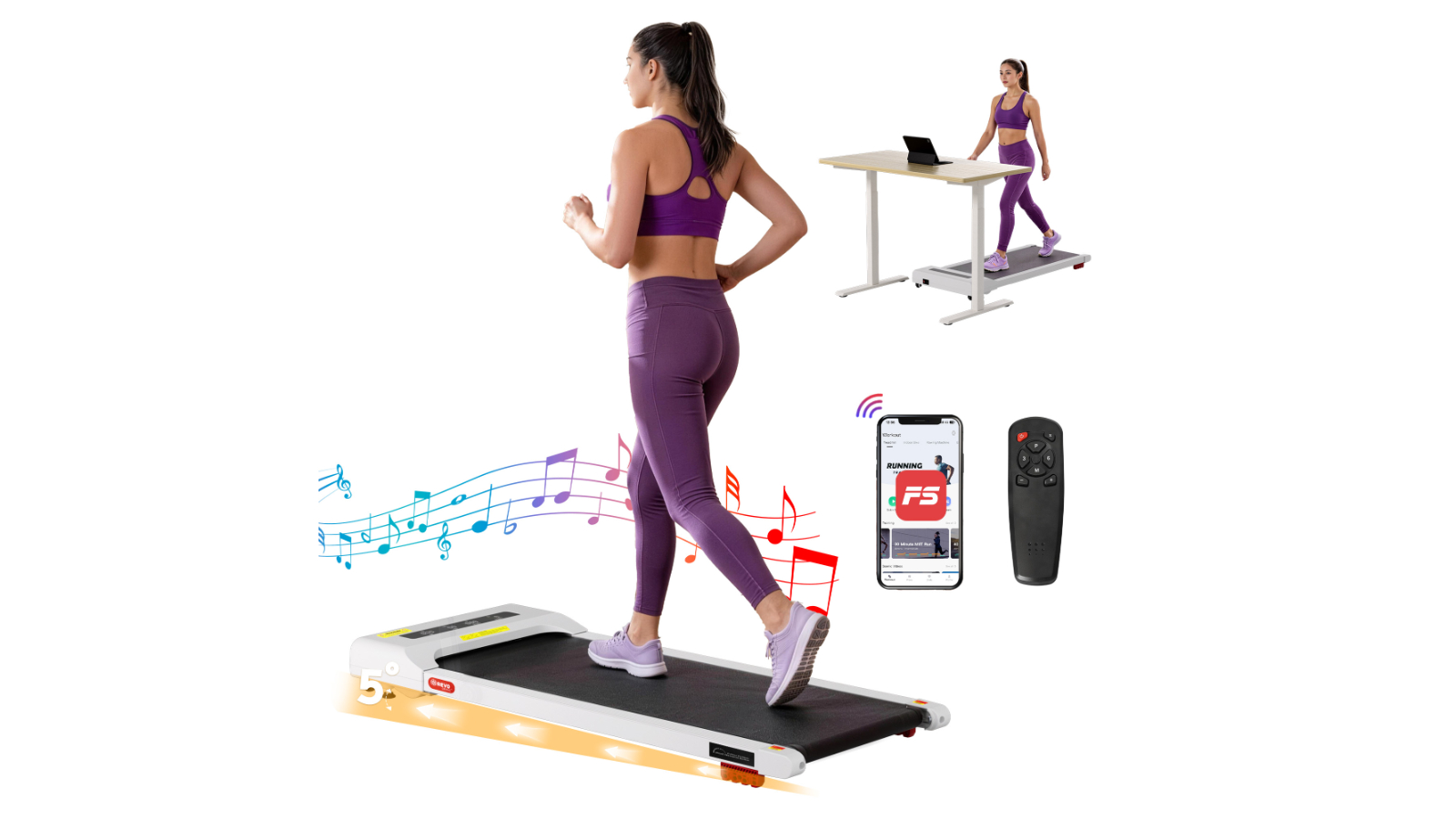 Everfit 380mm Under Desk Electric Walking Pad - White