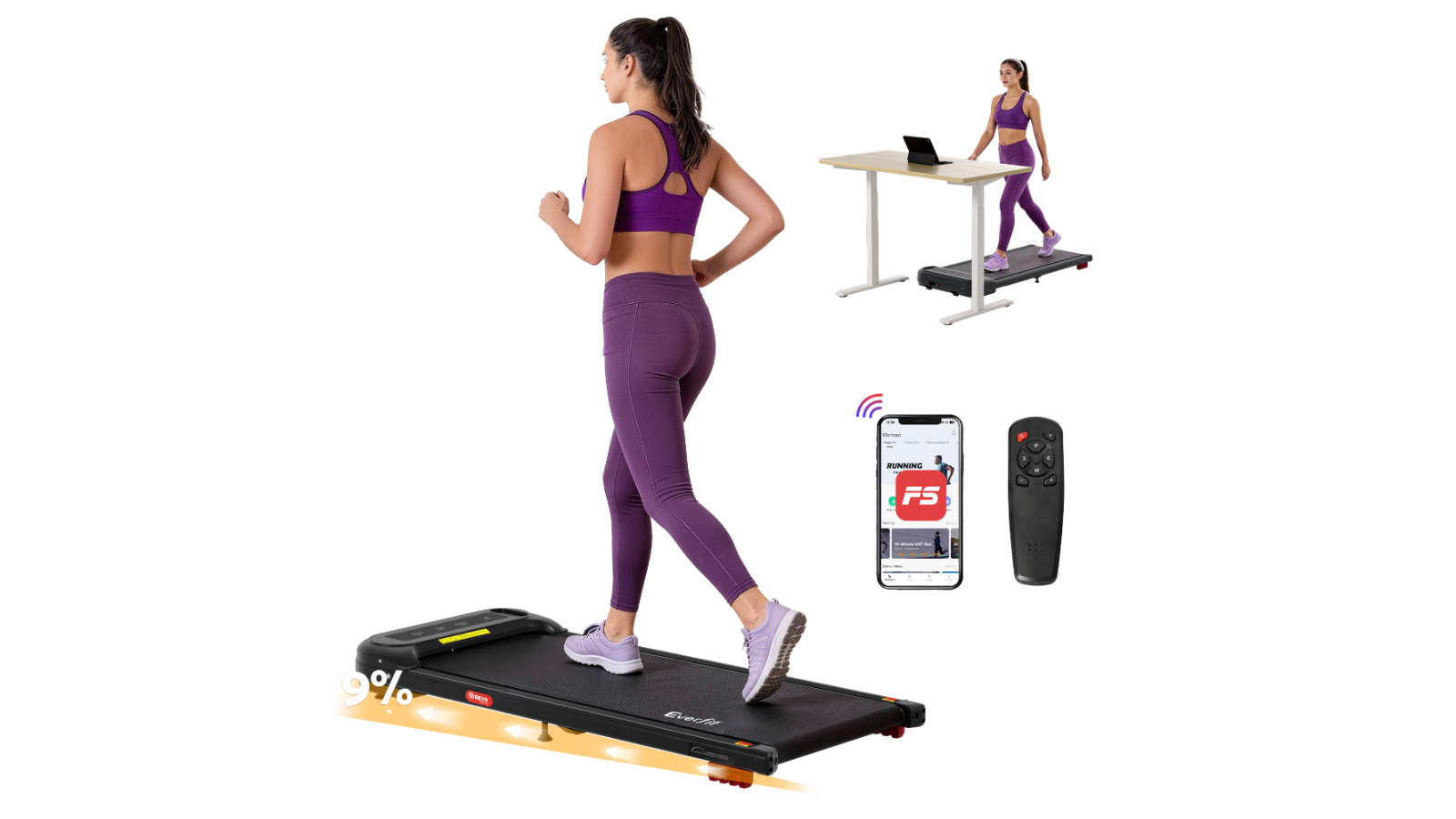 Everfit 400mm Under Desk Electric Walking Pad - Black
