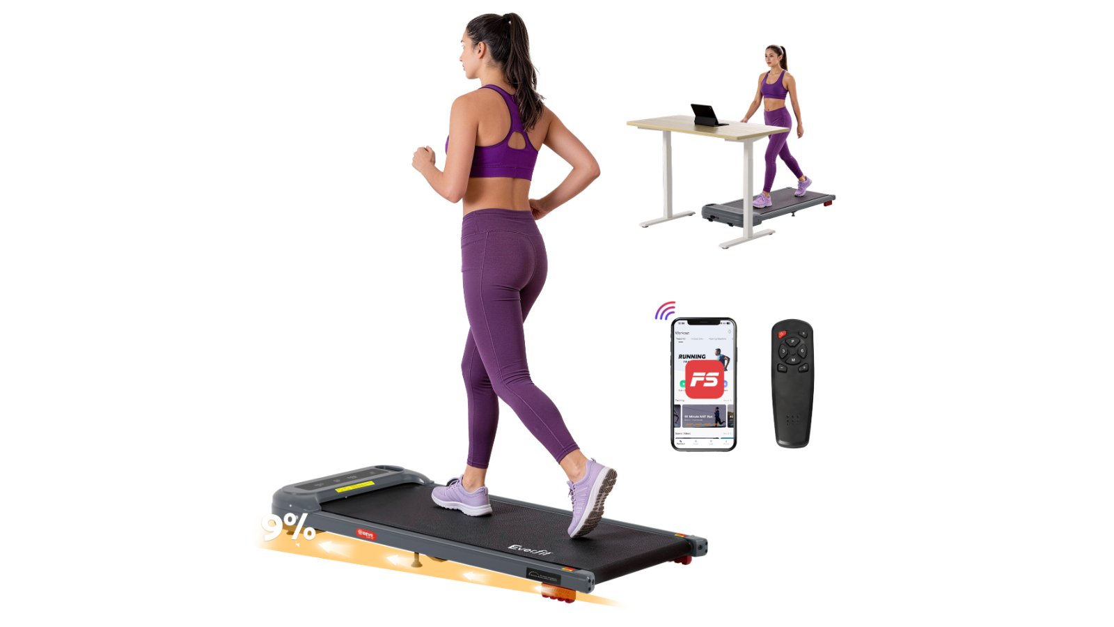 Everfit 400mm Under Desk Electric Walking Pad - Grey