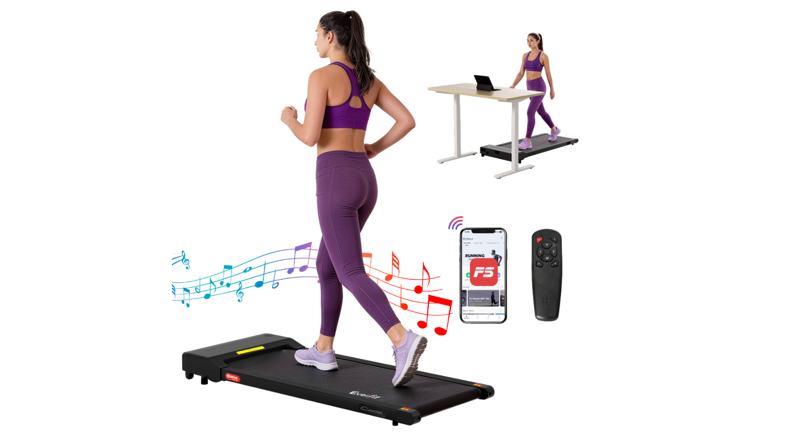 Everfit Black Electric Home Gym Fitness Walking Pad Treadmill - 40cm