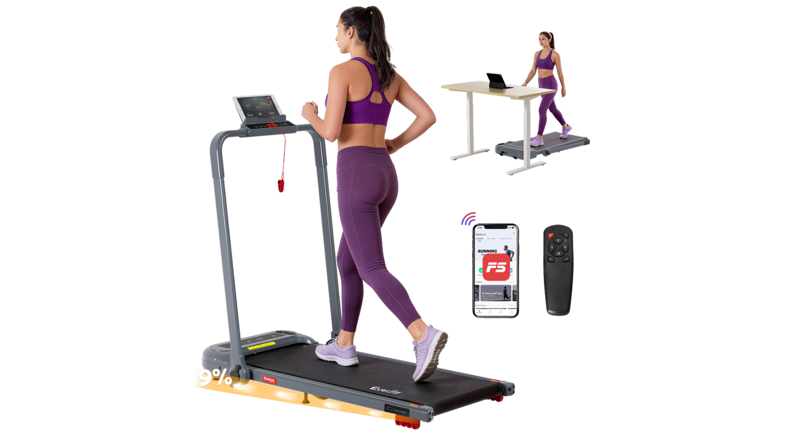 Everfit 400mm Electric Walking Pad with Foldable Handle - Grey