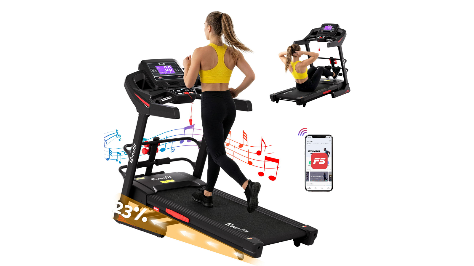 Everfit 480mm Treadmill with Sit Up Bar