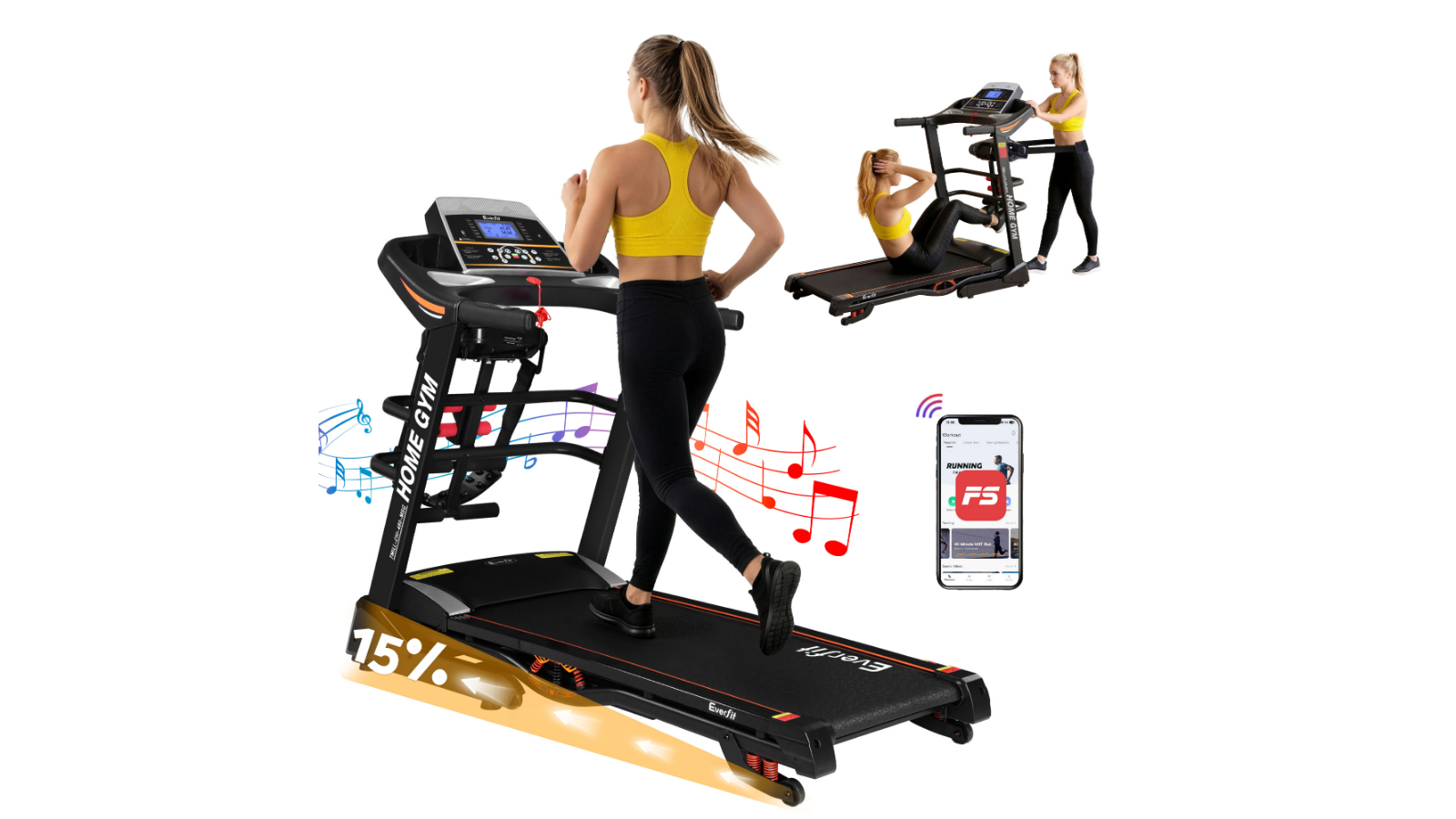 Everfit Electric Auto Incline Treadmill - Black