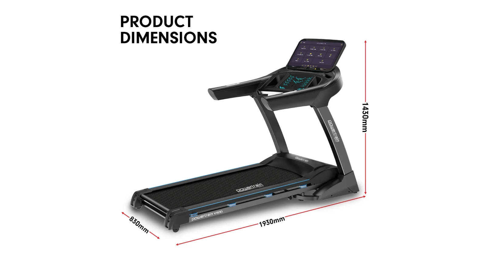 Powertrain V1100 Treadmill with Wifi Touch Screen & Incline Harvey Norman