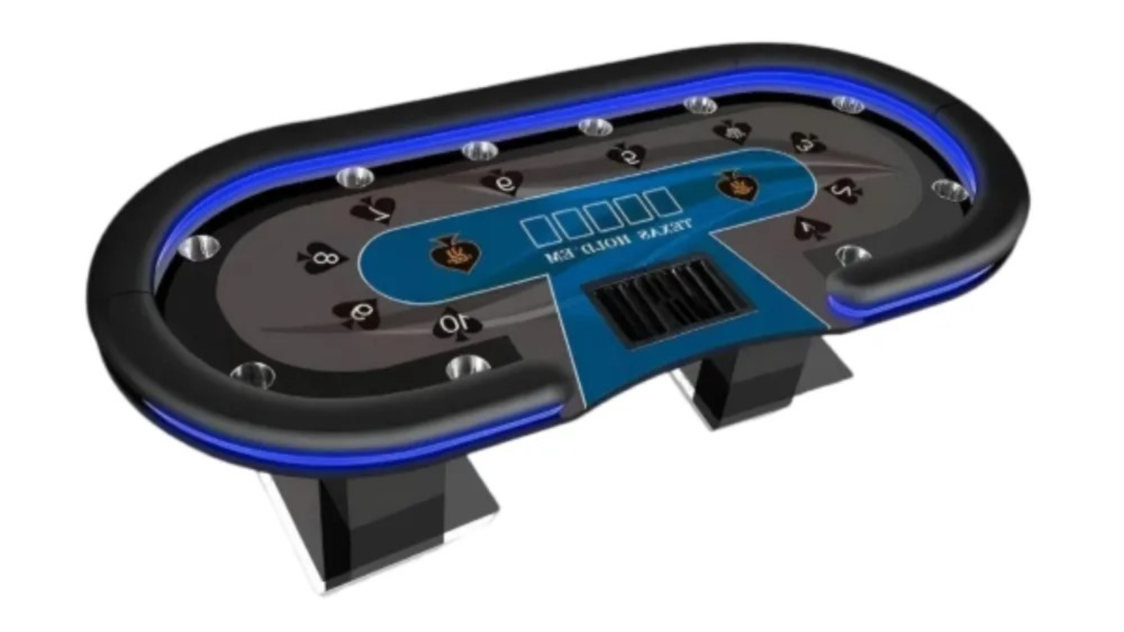 TopOne Sports 10 Player Steel Cup Holder Ambient Lighting Luxury LED Texas Poker Table