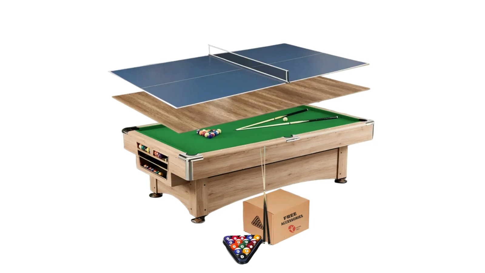 TopOne Sports Elara MDF 3-in-1 Pool/Billiard/Tennis/Dinning Table with Ball Return - 7ft