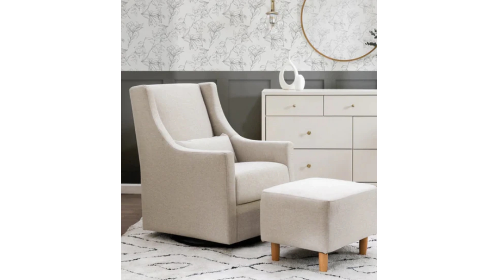 Babyletto Toco Swivel Glider with Ottoman Beach Eco Weave Harvey Norman