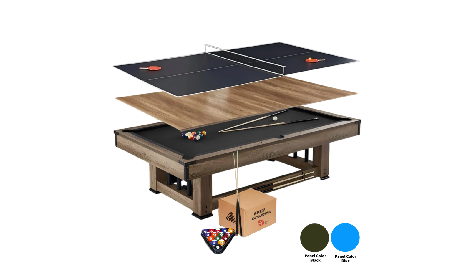 TopOne Sports Udyr 3-in-1 Multi-Functional Black Felt Pool/Tennis/Dining Table with Accessory - 7ft