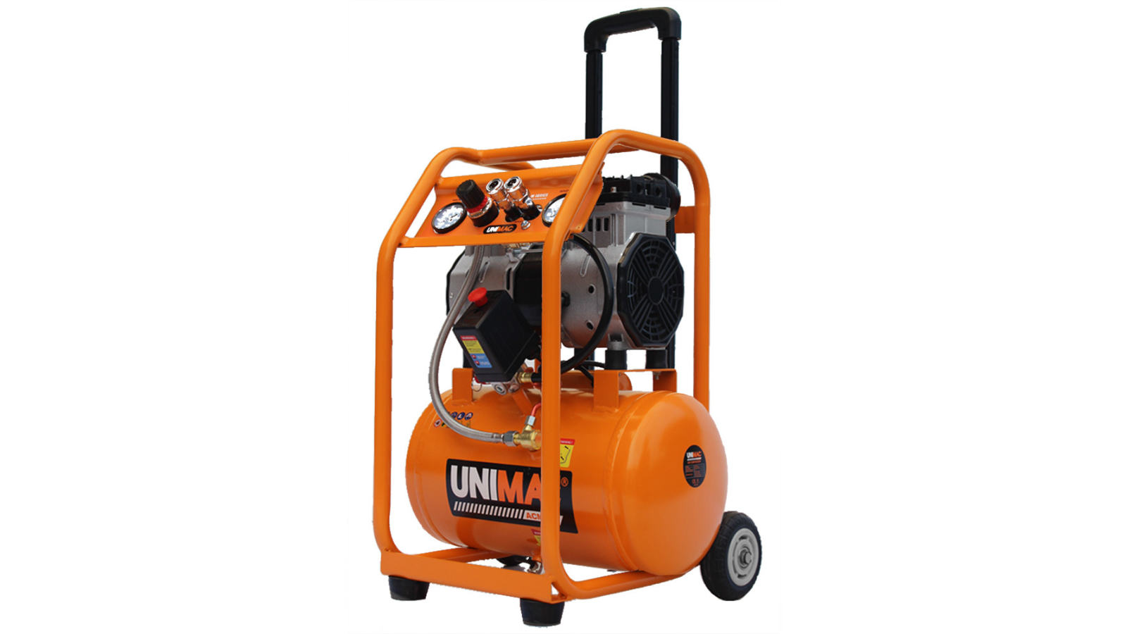 Unimac 16L Oil-Free Silent Twin Nitto Outlets Portable Electric Air Compressor with Wheels and Handle for Tyre Inflation