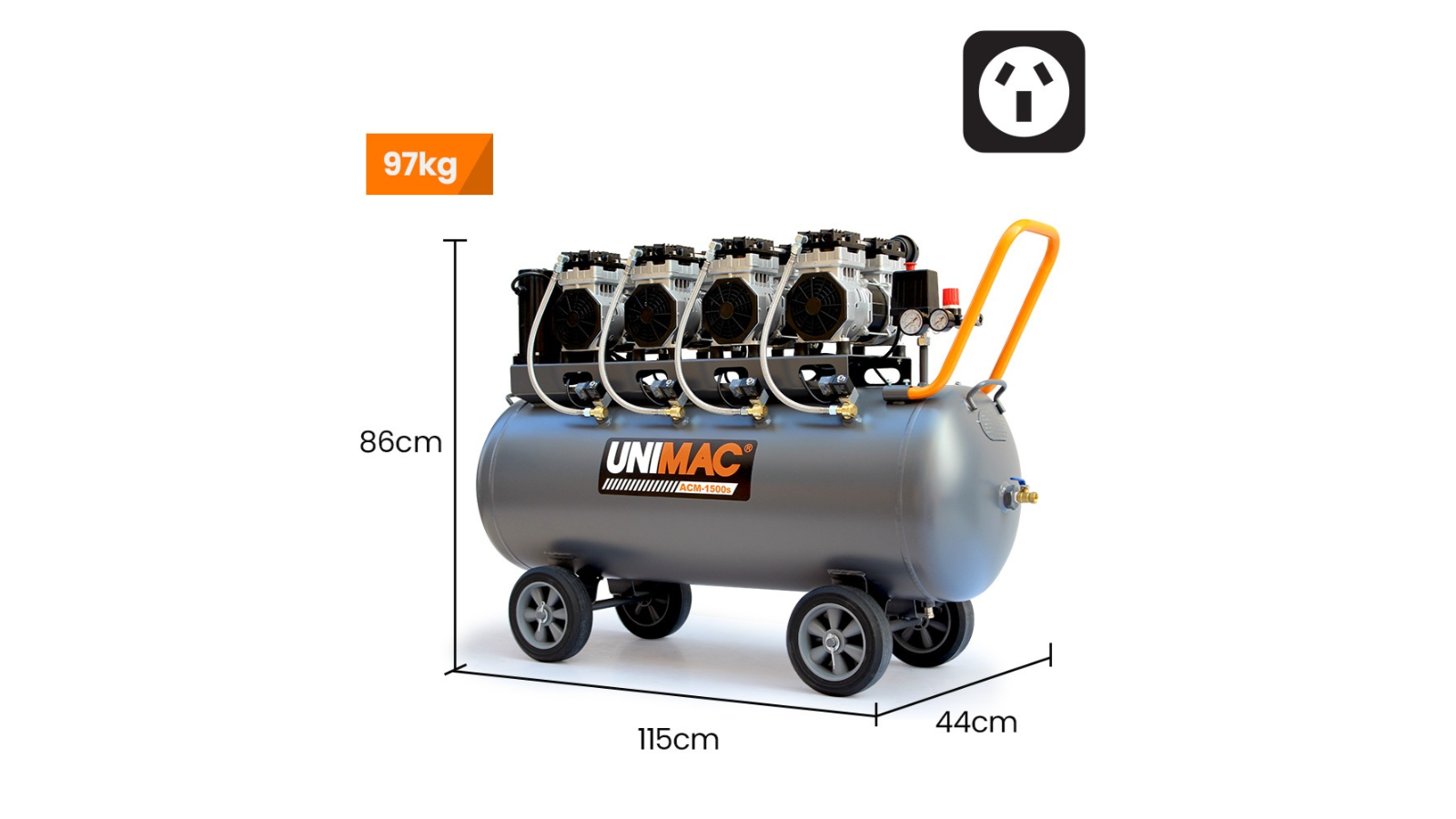 Unimac Portable Heavy Duty 15A Plug Twin Nitto Outlet Quad Motor Electric  Air Compressor 150L