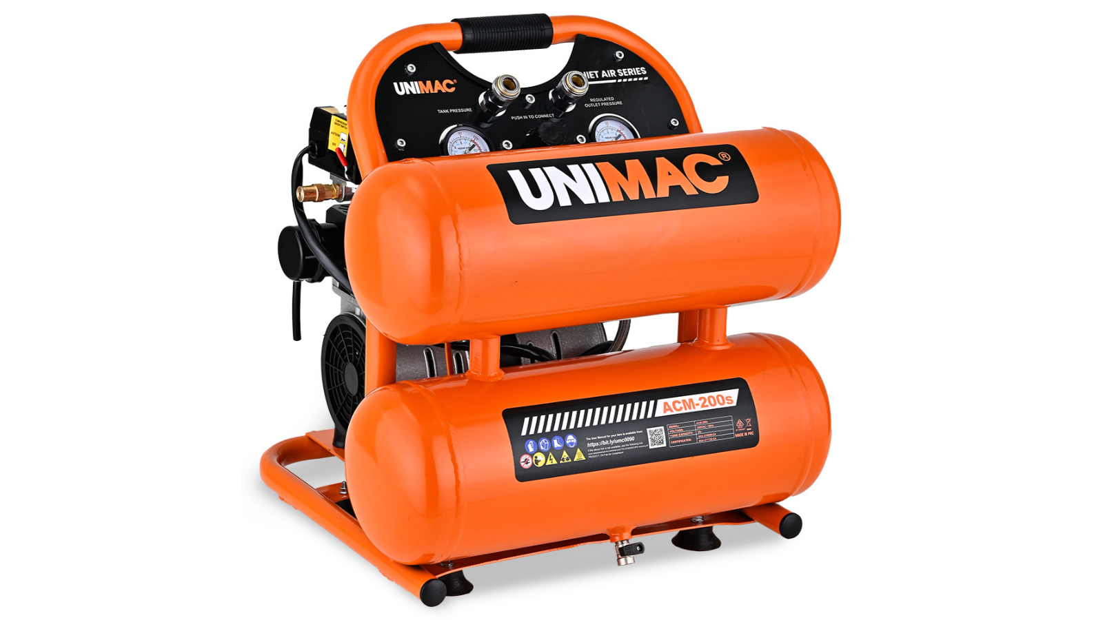 Unimac 116PSI Silent Oil-Free Portable Electric Twin Tank Air Compressor for Tyre Inflation - 20L