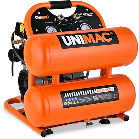 Unimac 116PSI Silent Oil-Free Portable Electric Twin Tank Air Compressor for Tyre Inflation - 20L