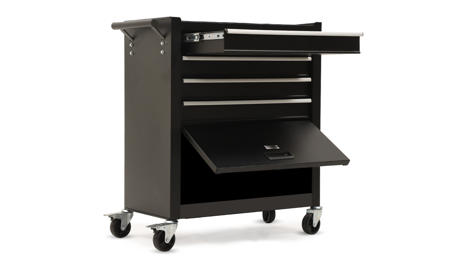 Bulletpro 4-Drawer Trolley Cabinet with 1-Door Toolbox Garage Organiser Set - Black