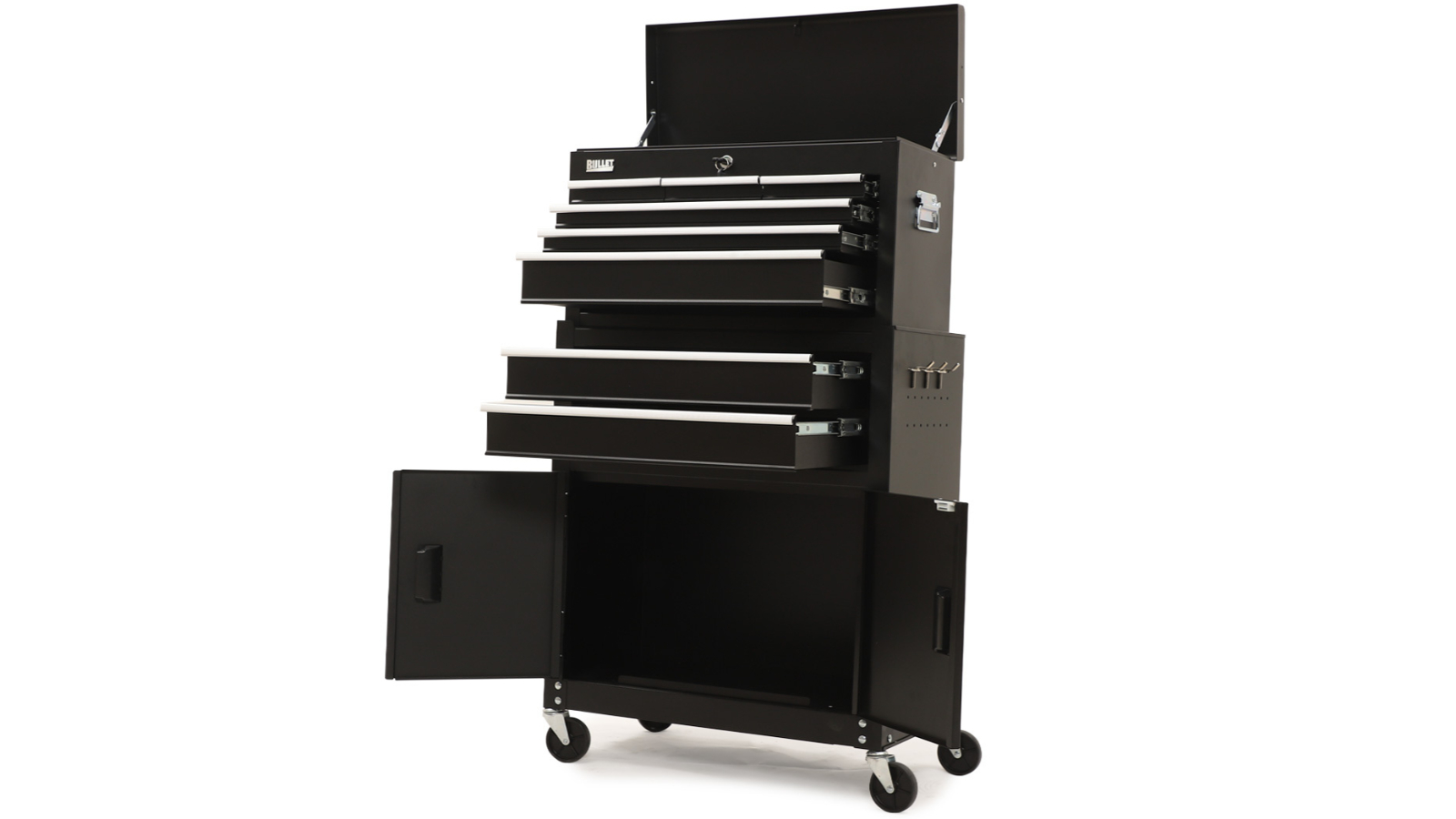 Bulletpro 8-Drawer Chest Cabinet with 2-Door Toolbox Garage Organiser Set - Black