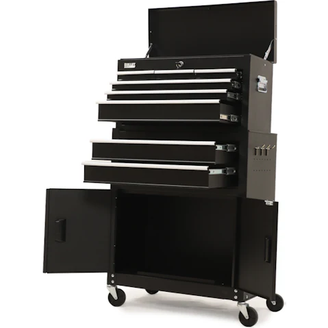 Bulletpro 8-Drawer Chest Cabinet with 2-Door Toolbox Garage Organiser Set - Black
