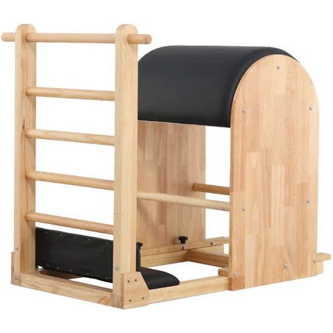 TopOne Sports Oak Wood Black Frame Pilates Ladder Barrel
