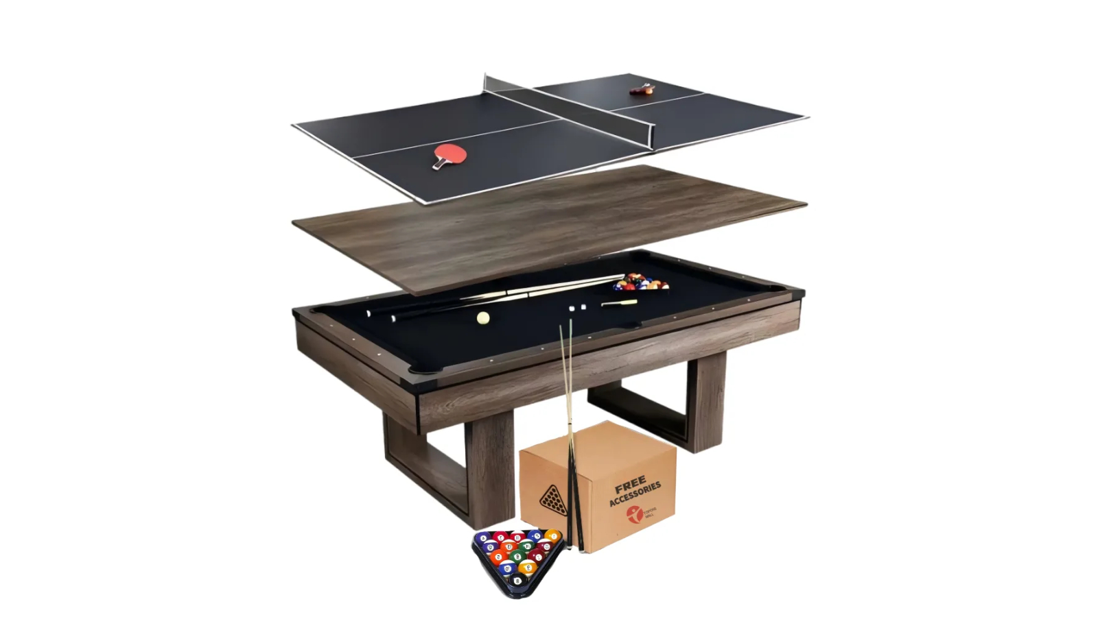 TopOne Sports Ethan MDF 3-in-1 Pool/Billiard/Tennis/Dinning Table with Accessories - 7ft