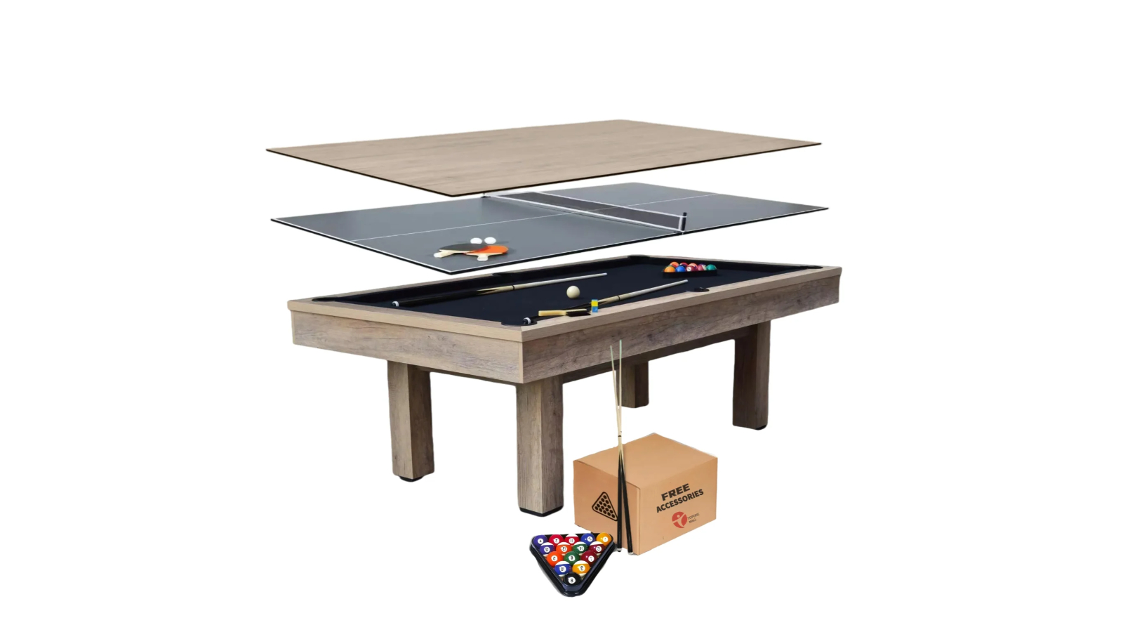 TopOne Sports Ayesha MDF 3-in-1 Pool/Billiard/Tennis/Dinning Table with Accessory - 7ft