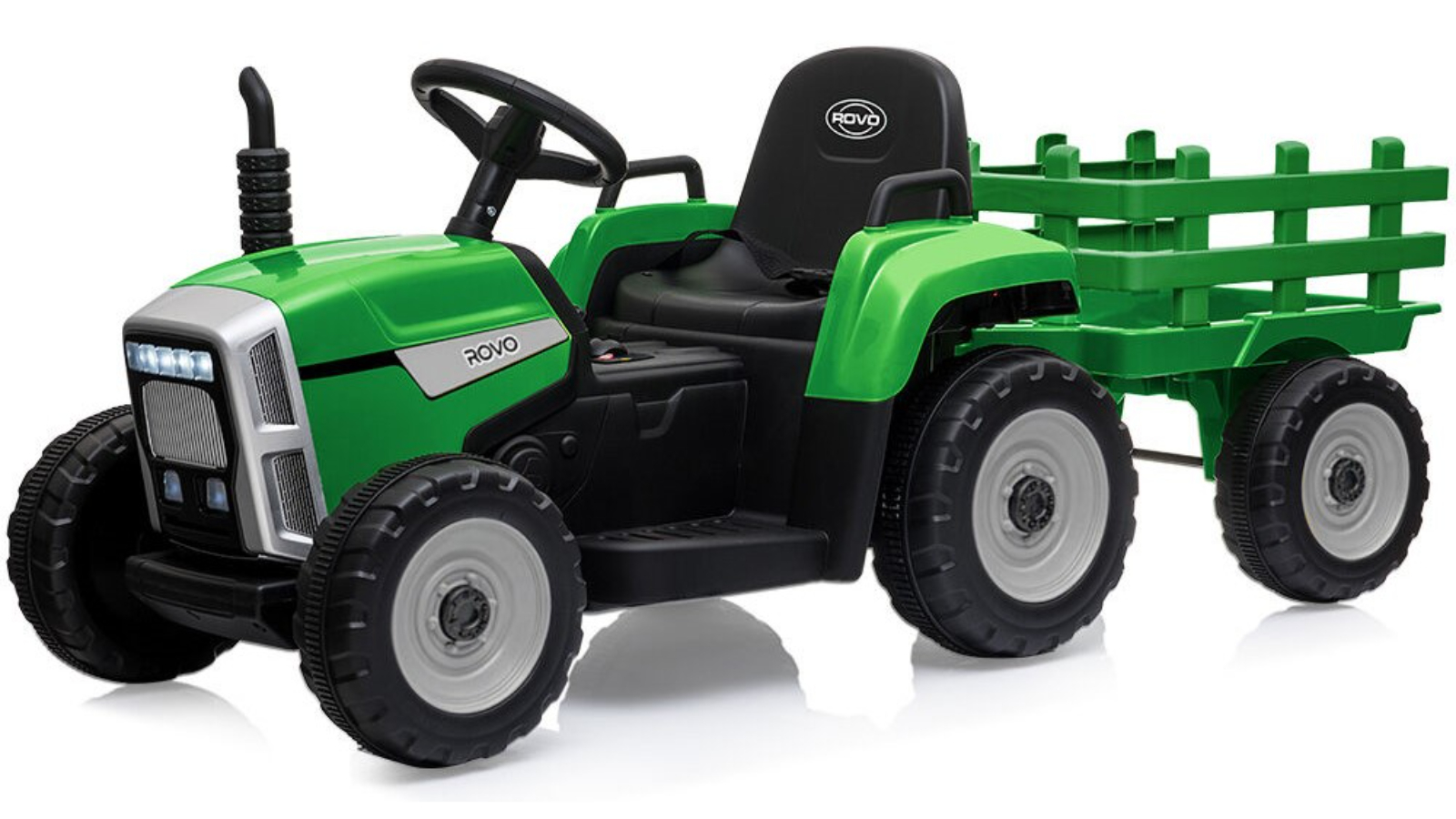 Rovo Kids Remote Control Tractor with Trailer Ride-On Toy Car - Green/Silver
