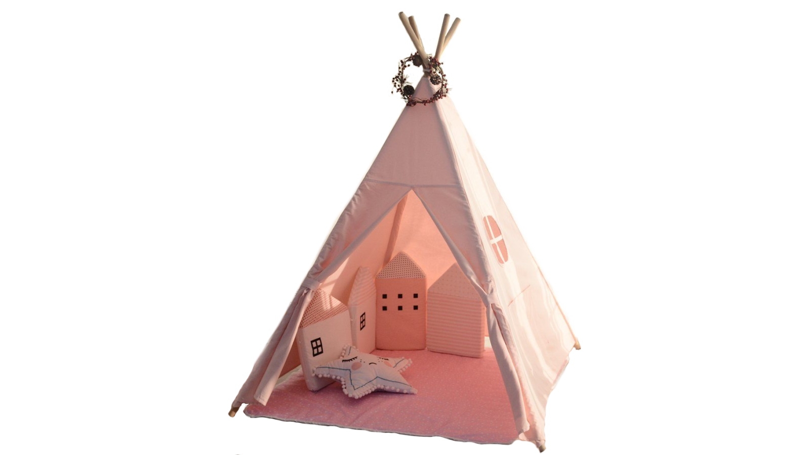 All 4 Kids Sofia Pink Cotton Canvas Kids Square Teepee Tent with Flag