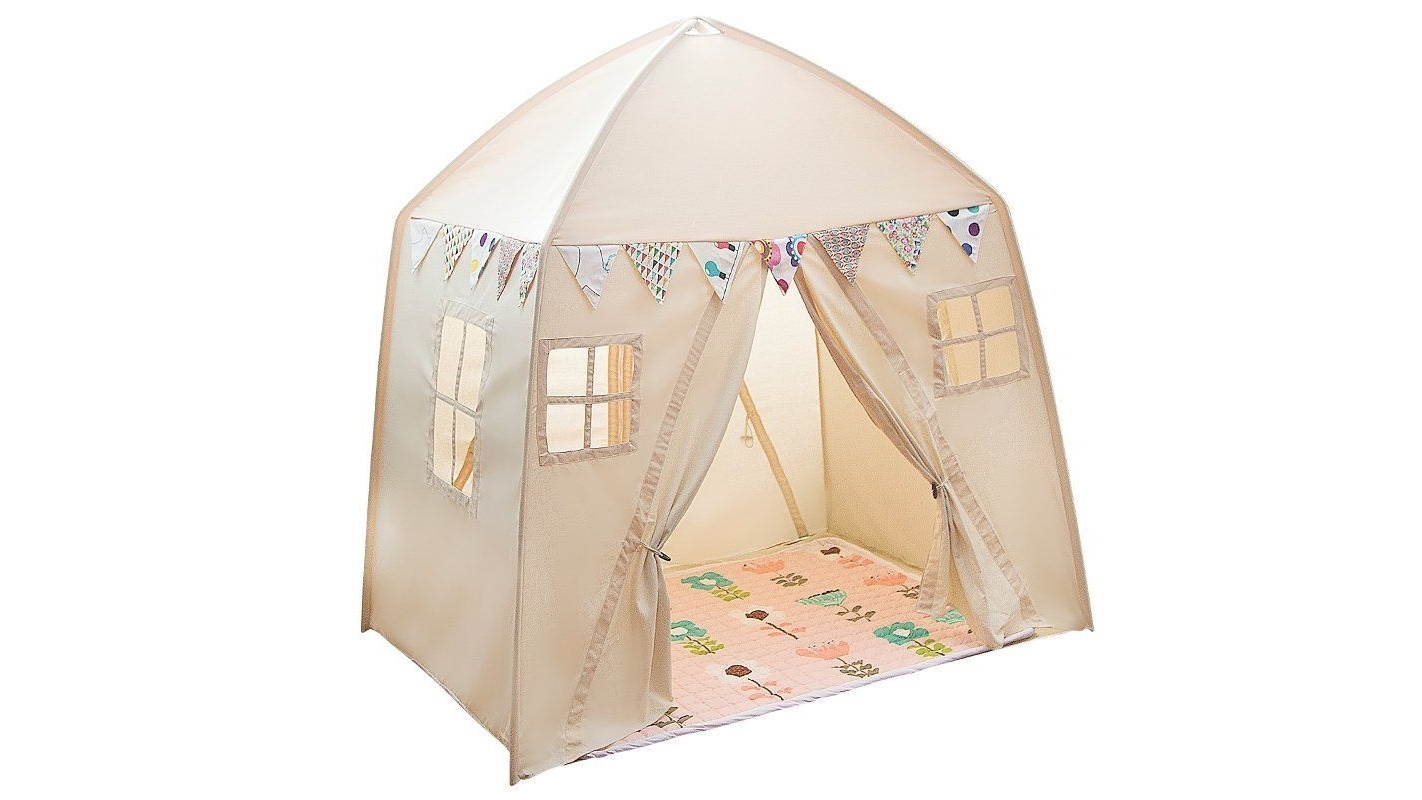 All 4 Kids Large Cotton Canvas Kids House Shape Square Teepee Tent