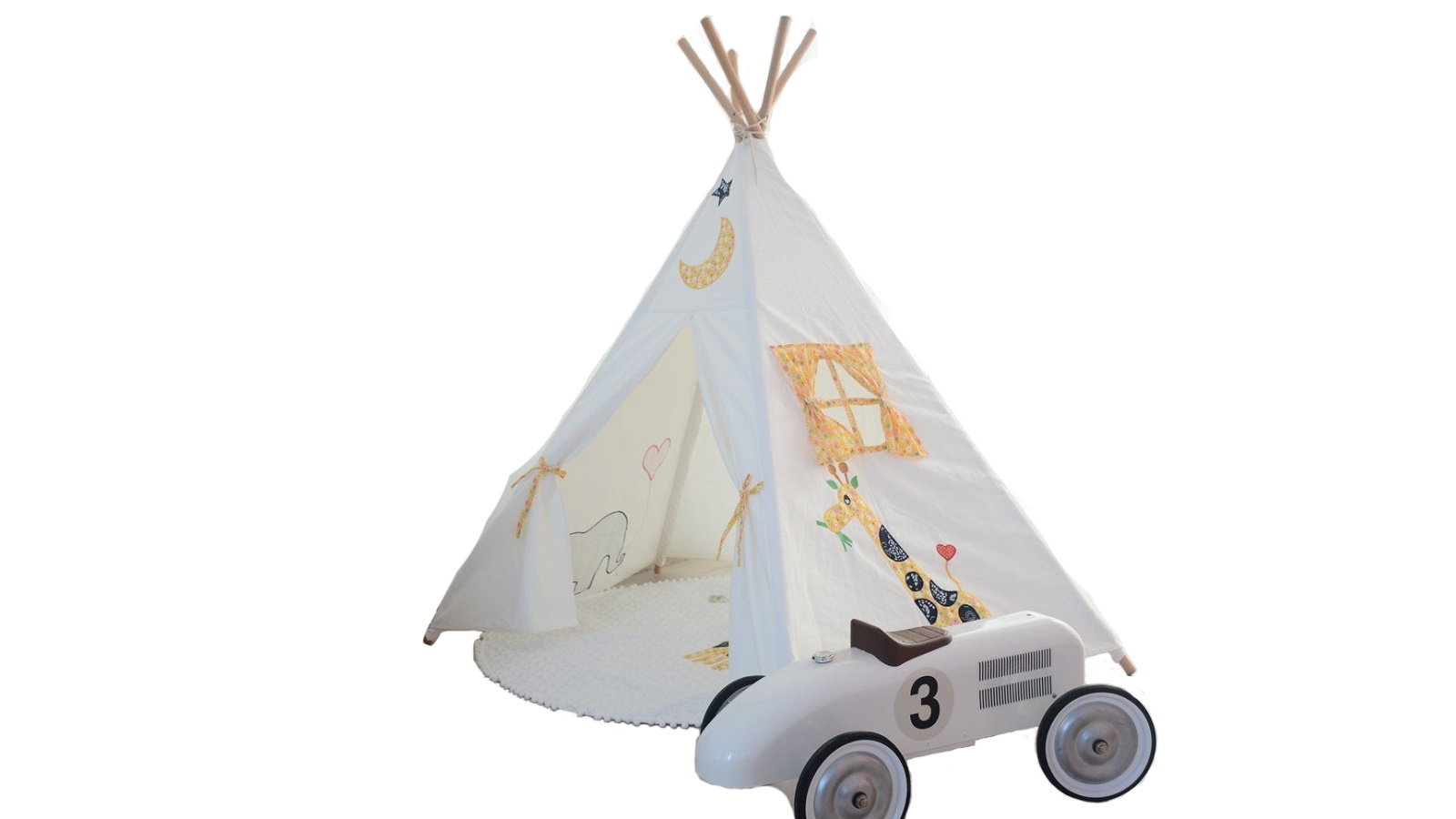 All 4 Kids Penelope Cotton Canvas Kids Elephant Pentagon Teepee Tent