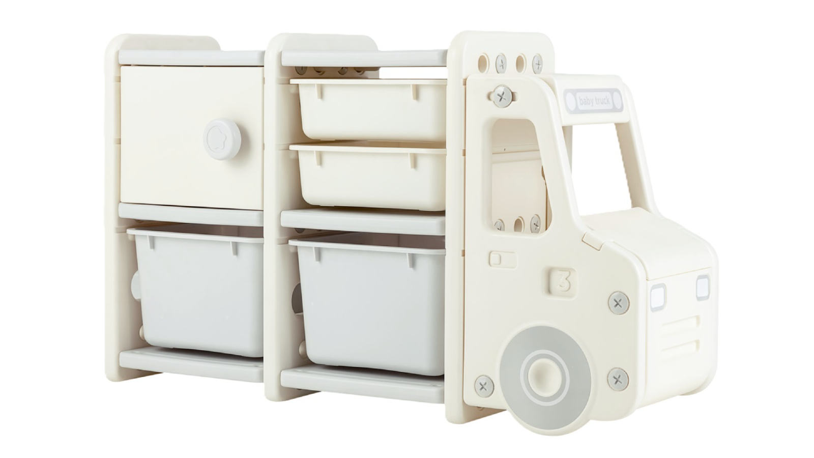 Costway Beige Truck-Shaped Toy Storage with 2 Bin and Drawer