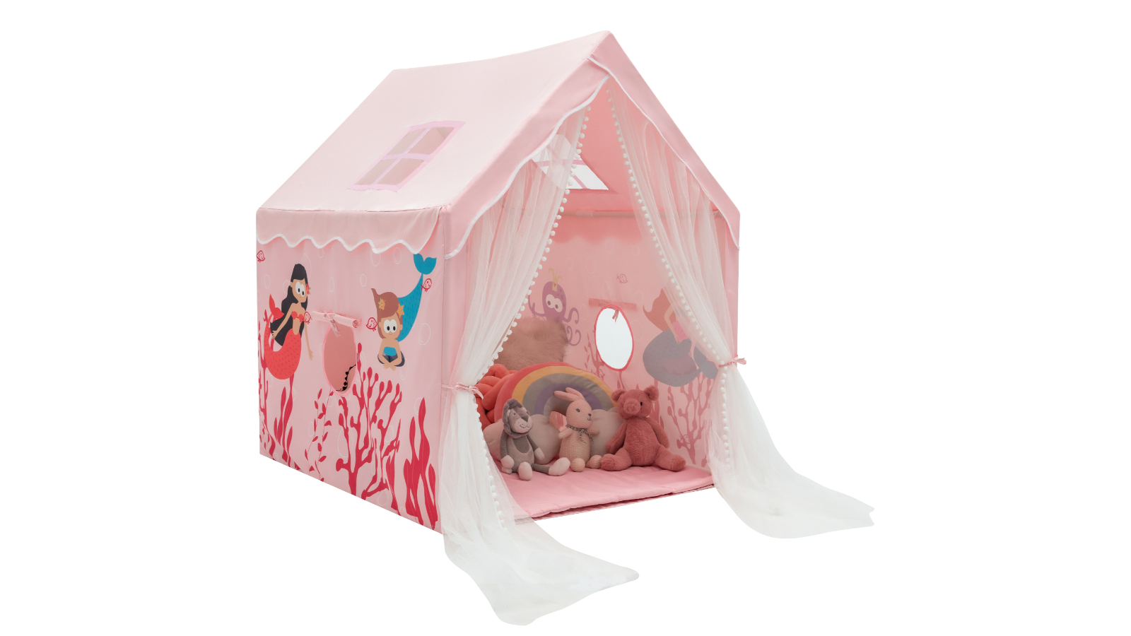 Costway Princess Castle Teepee Tent with Cotton Mat and Long Curtain Indoor Gift - Pink