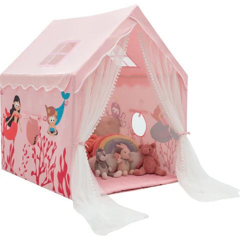 Costway Princess Castle Teepee Tent with Cotton Mat and Long Curtain Indoor Gift - Pink