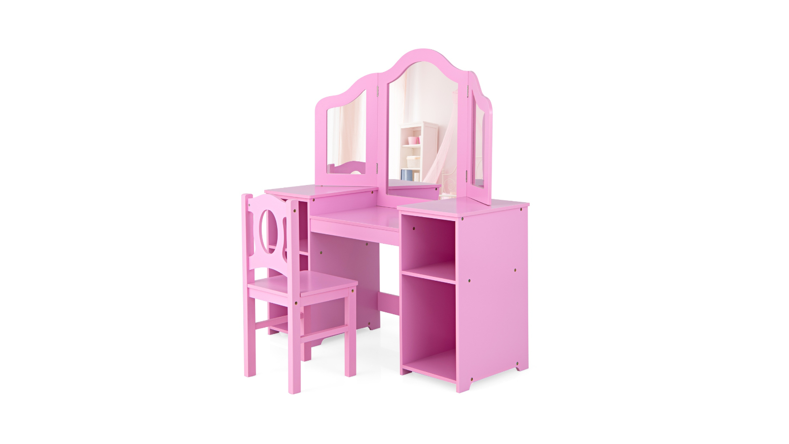 Costway 2-in-1 Vanity Table and Chair Set with Mirror - Pink