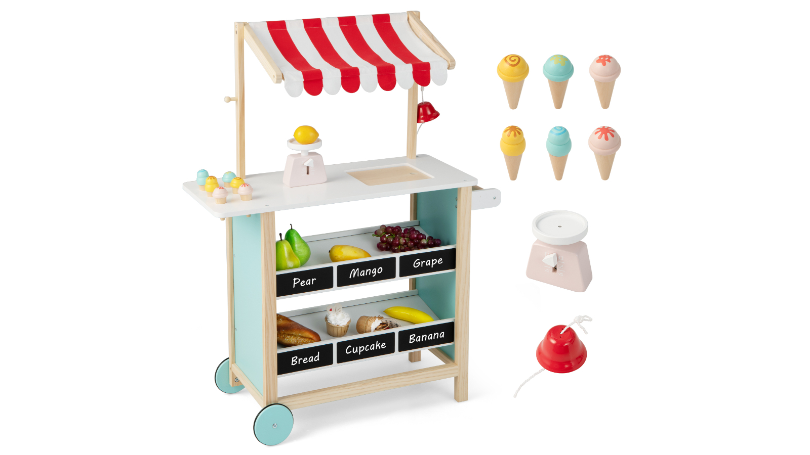 Costway Ice Cream Cart Wooden Farmer Market Stand with Chalkboard and Storage