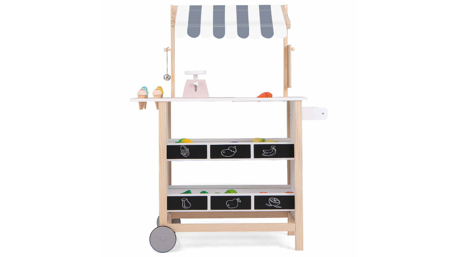 Costway Ice Cream Cart Market Stand Playset with Chalkboard Storage - White