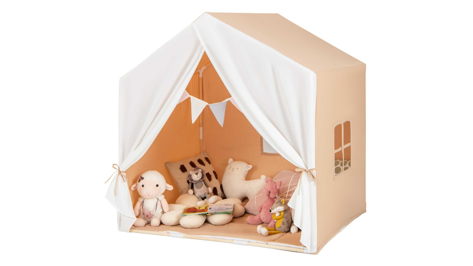 Costway Indoor Playhouse Castle Kids Play Tent with Washable Cotton Mat Curtain - Orange