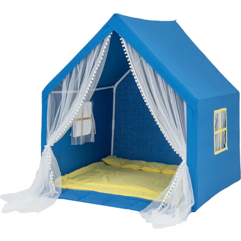 Costway Kids Castle Play Tent with Star Lights and Cotton Mat Indoor Gift - Blue