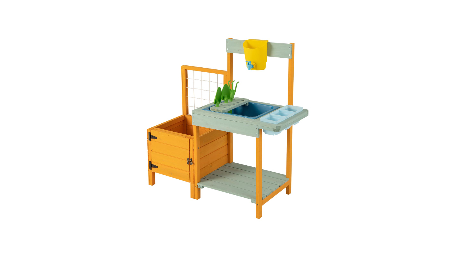 Costway Wooden Potting Bench Toy Gardening Center with See-Through Gift - Yellow