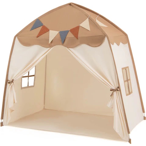 Costway Playhouse Castle Tent with Lights and USB Tent Teepee Gift - Brown