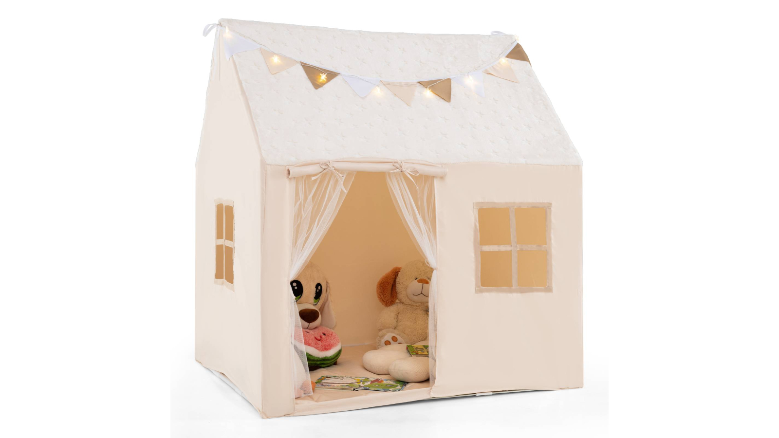 Costway Play Tent Playhouse with Glow Stars and Padded Mat Indoor Bed - Large