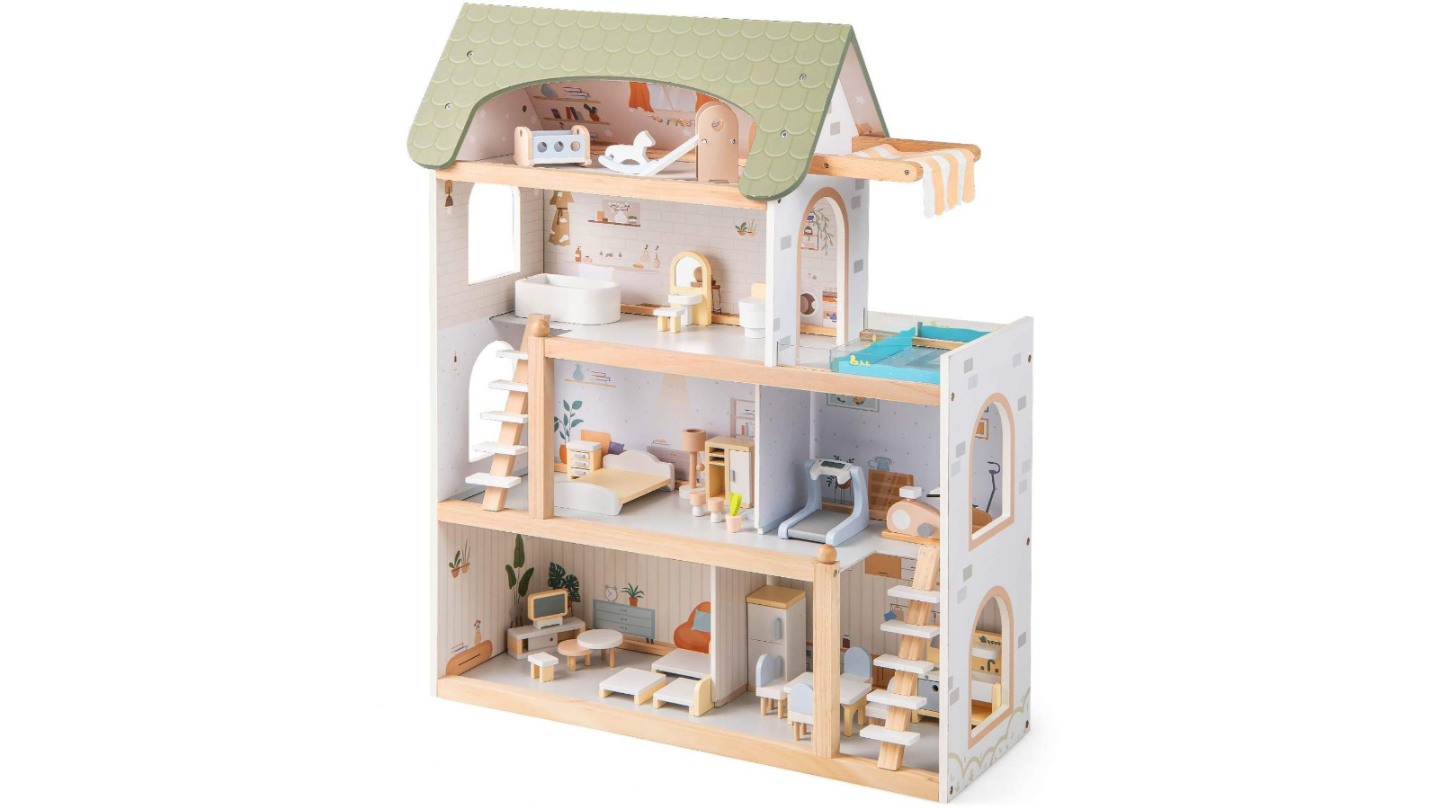Costway Wooden Dollhouse Playset with Furniture Accessories