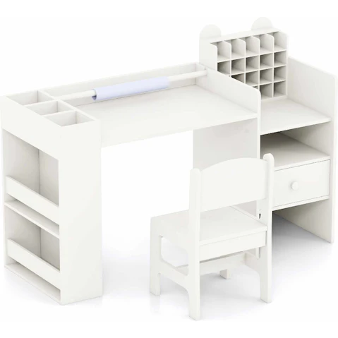 Costway Art Table and Chair Set with Paper Roll Holder Storage Organizer
