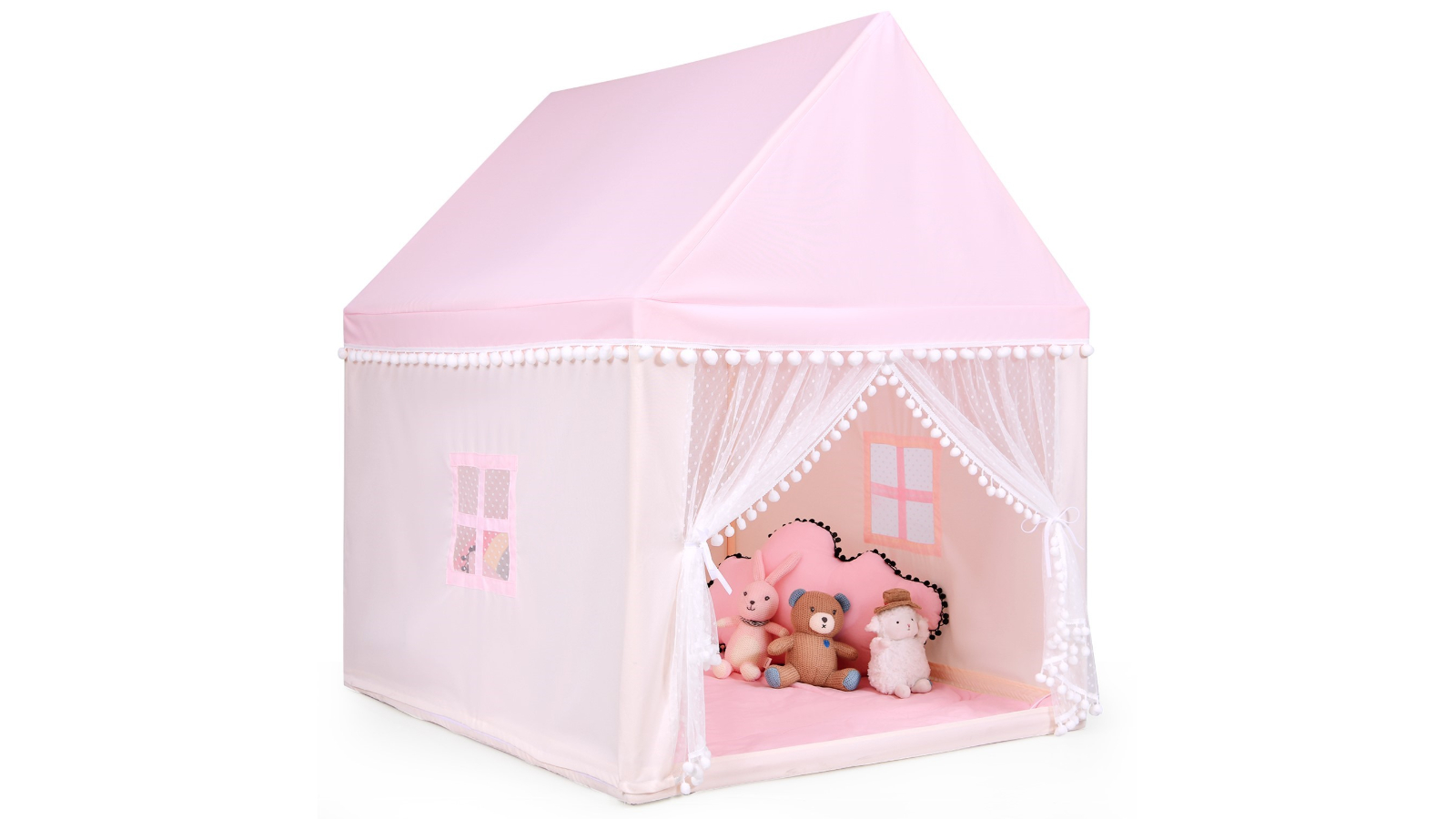 Costway Princess Castle Play Tent with Cotton Mat and Windows Gift - Pink