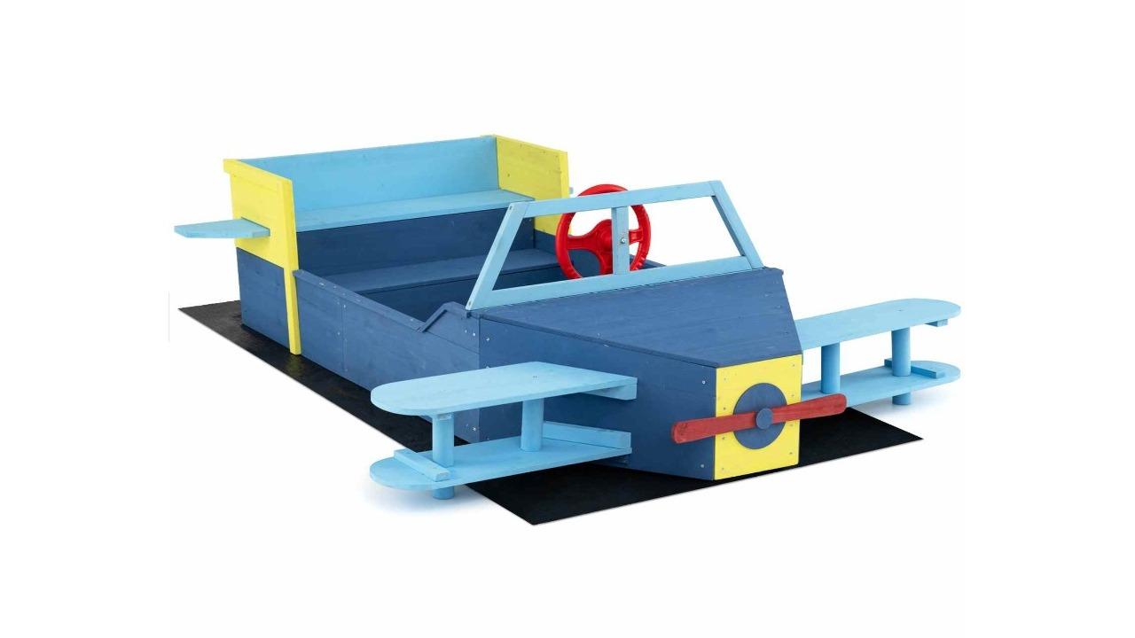 Costway Large Wood Glider Shape Sandpit Box
