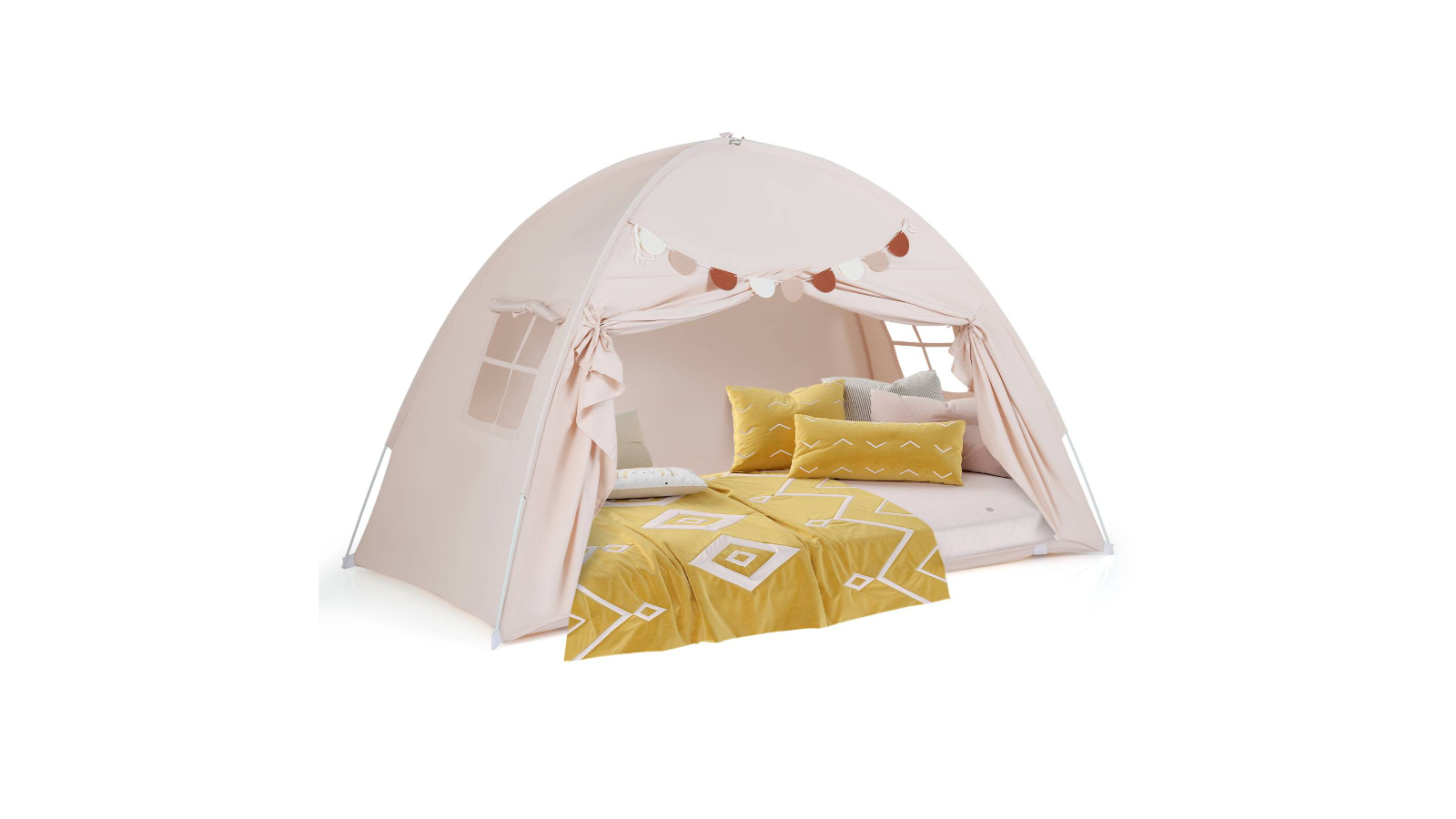 Costway Foldable Princess Castle Play Tent with Flags and Window - Beige