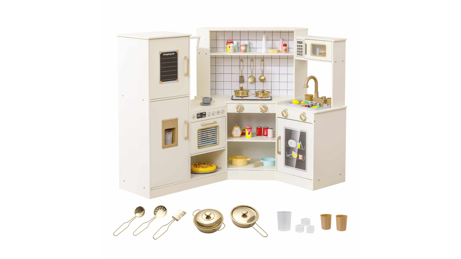 Costway Kids Corner Play Kitchen with Ice Dispenser and Microwave