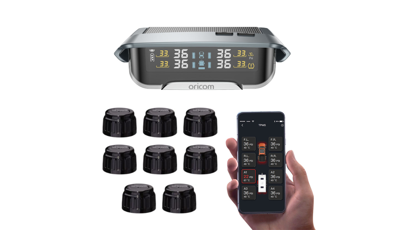 Oricom TPMS10-8E Tyre Pressure Monitoring System 8 External Sensor