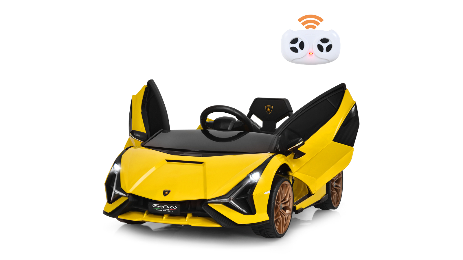Costway Lamborghini Licensed 12V Electric Ride-On Toy Car with Remote MP3 Horn Gift - Yellow