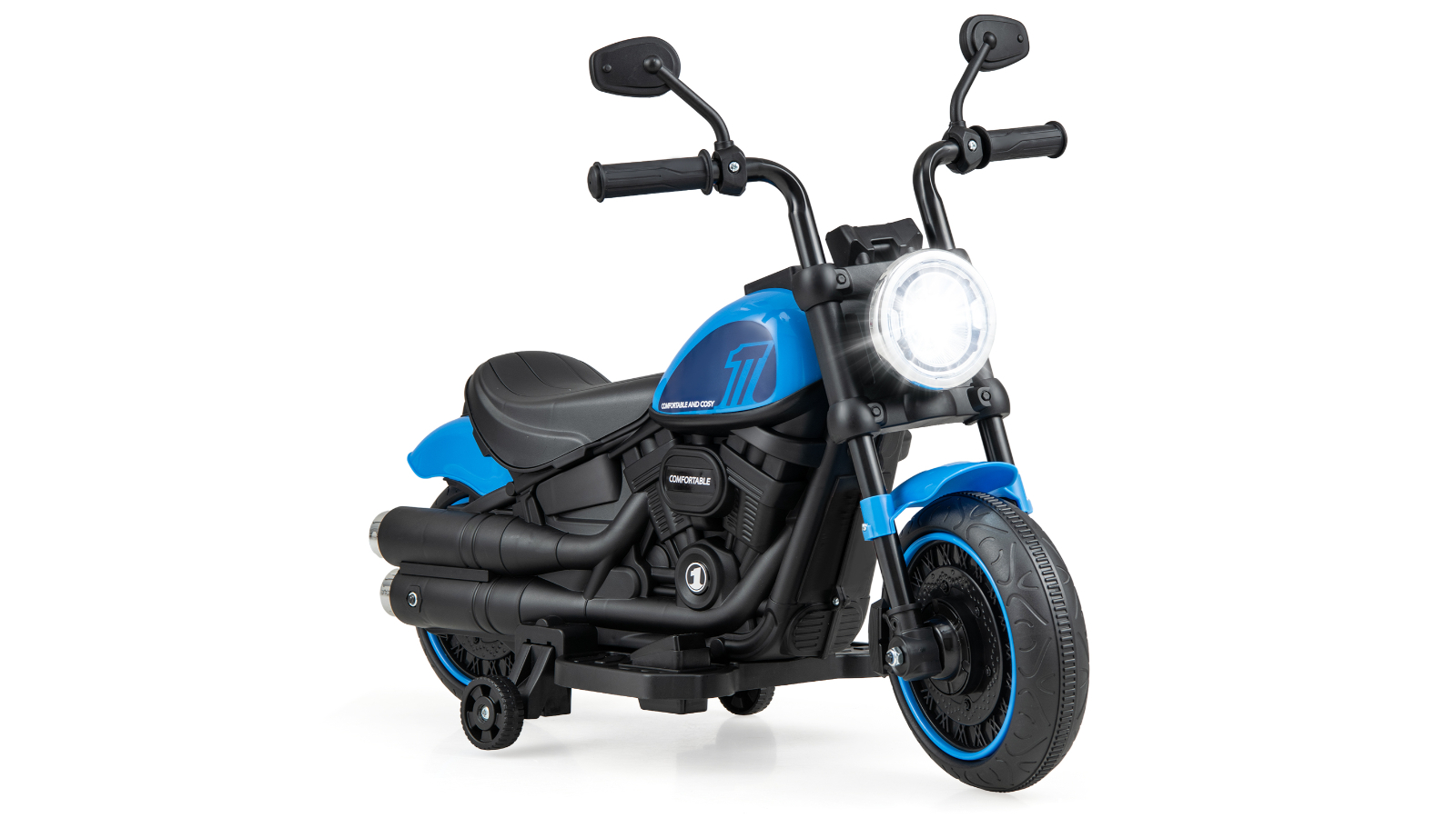 Costway 6V Kids Ride-On Motorcycle with Training Wheel - Blue
